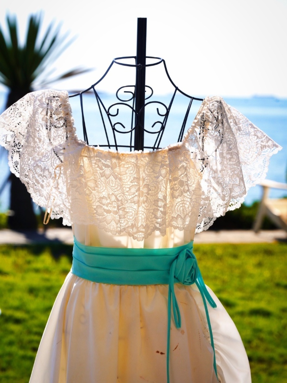 Vintage Handmade White Lace & Satin Gown
